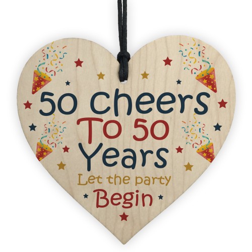 50th Birthday 50 Cheers To 50 Years Funny Wooden Heart Sign Gift