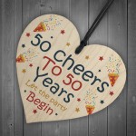 50th Birthday 50 Cheers To 50 Years Funny Wooden Heart Sign Gift