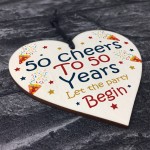 50th Birthday 50 Cheers To 50 Years Funny Wooden Heart Sign Gift