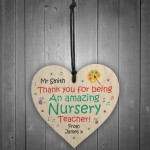 Personalised Wooden Teachers Gift Heart Plaque Nursery Teacher