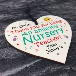 Personalised Wooden Teachers Gift Heart Plaque Nursery Teacher