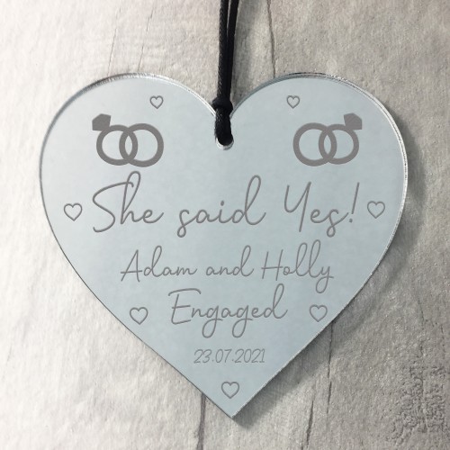 She Said Yes Engagement Gifts For Couple Engraved Heart