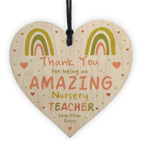 Personalised Nursery Teacher Heart Wooden Plaque Thank You Gifts