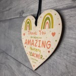 Personalised Nursery Teacher Heart Wooden Plaque Thank You Gifts