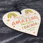 Personalised Nursery Teacher Heart Wooden Plaque Thank You Gifts