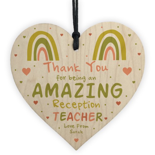 Personalised Reception Teacher Heart Wood Plaque Thank You Gifts