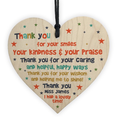 Thank You Teacher Assistant Poem Wooden Heart Personalised