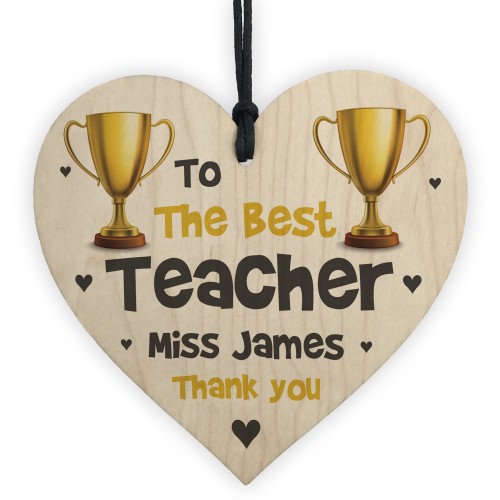 Worlds Best Teacher PERSONALISED Wood Heart Gift For Teacher