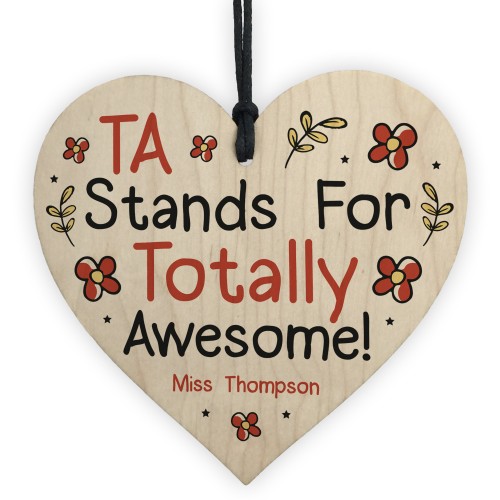 PERSONALISED Teaching Assistant TA Gifts Wood Heart Thank You