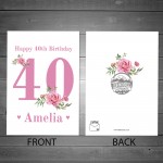 Personalised 40th Birthday Card Auntie Mum Sister Granddaughter