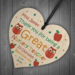 Thank You NURSERY Teacher Gift Heart Hanging Sign Personalised