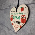 Thank You Teacher Gift Heart Hanging Sign Personalised Friend