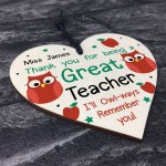 Thank You Teacher Gift Heart Hanging Sign Personalised Friend