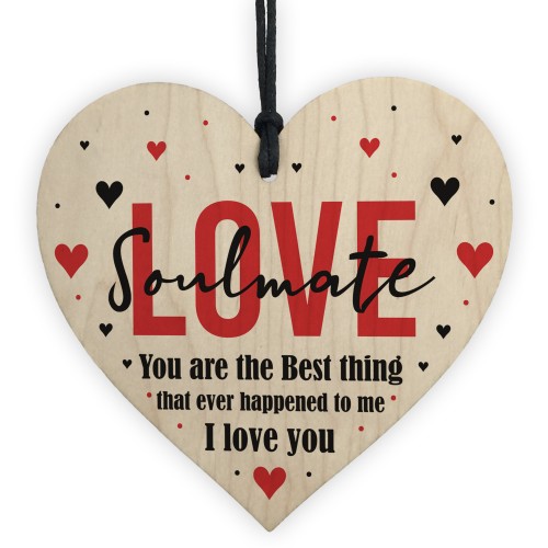 Soulmate Gift For Husband Wife Wooden Heart Anniversary Gift