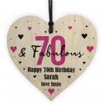 70 And Fabulous Gift Wood Heart Personalised 70th Birthday Gift