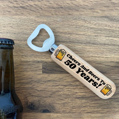 Quirky 50th Birthday Gift For Him Wood Bottle Opener Dad Grandad