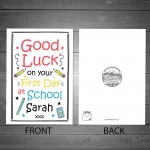 Personalised FIRST DAY AT SCHOOL Card Colourful Good Luck Card