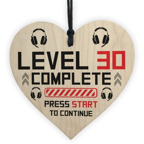 30th Birthday Gamer Gift Wooden Heart Novelty 30th Birthday Gift