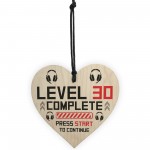 30th Birthday Gamer Gift Wooden Heart Novelty 30th Birthday Gift