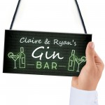 Personalised Gin Bar Neon Effect Hanging Home Bar Decor Plaques