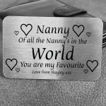 Personalised Nanny Gifts Metal Card For Purse Christmas Gifts