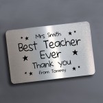 Personalised Best Teacher Thank You Metal Wallet Card Christmas 