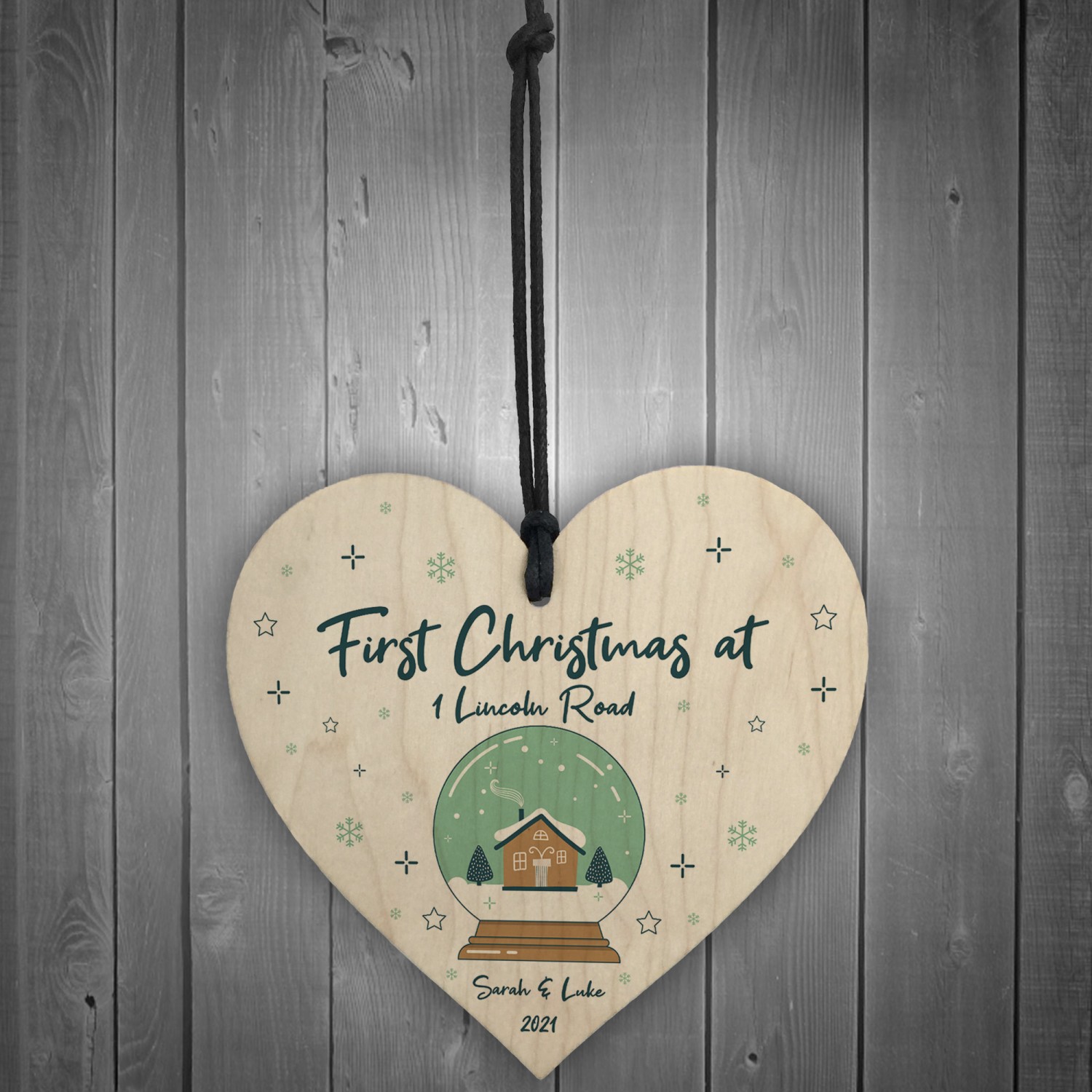 First Christmas New Home Wood Bauble Personalised Tree Decor