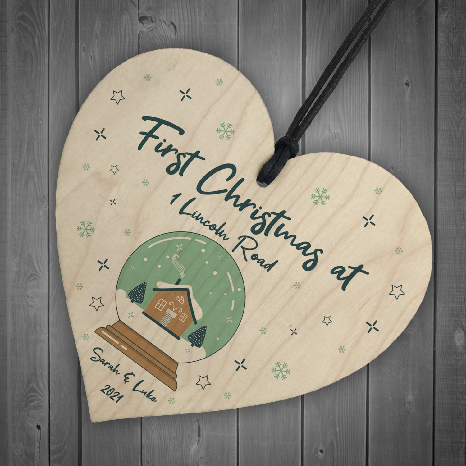 First Christmas New Home Wood Bauble Personalised Tree Decor