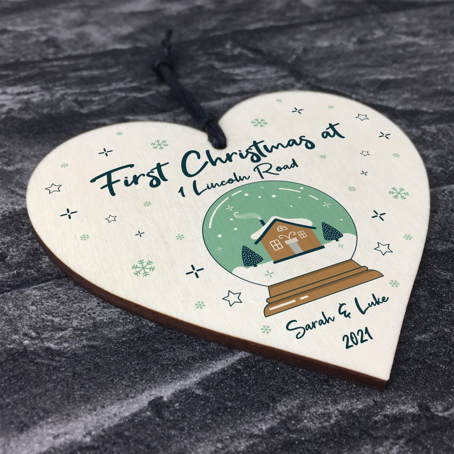 First Christmas New Home Wood Bauble Personalised Tree Decor