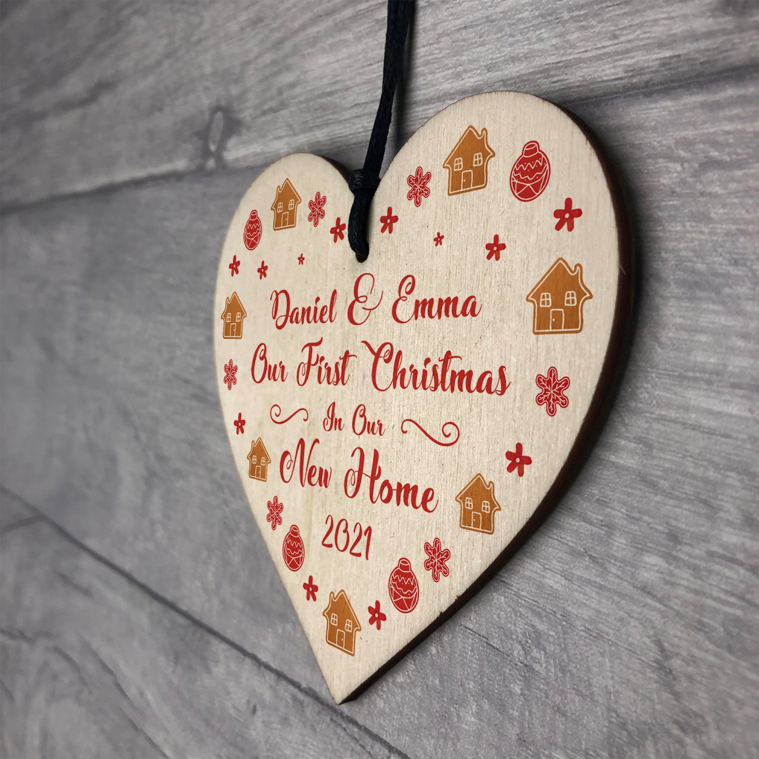 Personalised 1st Christmas In Our New Home Bauble Wood Decor