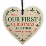 Personalised Our First 1st Christmas Together Bauble Wood Heart