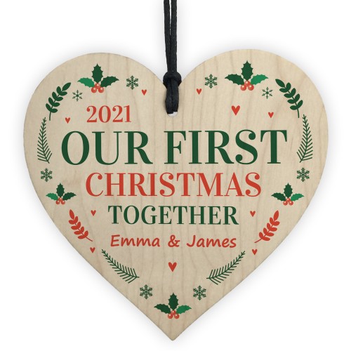 Personalised Our First 1st Christmas Together Bauble Wood Heart