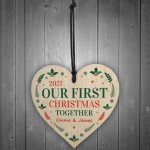 Personalised Our First 1st Christmas Together Bauble Wood Heart