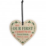 Personalised Our First 1st Christmas Together Bauble Wood Heart