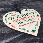 Personalised Our First 1st Christmas Together Bauble Wood Heart