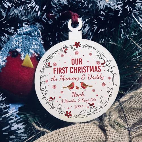 Personalised 1st Christmas As Mummy Daddy Bauble Tree Decor