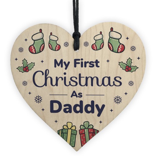 1st Christmas As Daddy Bauble Wooden Heart Tree Decoration