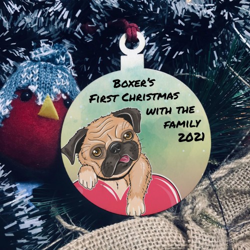 Pugs 1st Christmas Bauble Tree Decoration Personalised Pug Dog