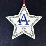 Personalised My First Christmas Wood Star Tree Decoration Baby