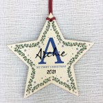 Personalised My First Christmas Wood Star Tree Decoration Baby