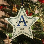 Personalised My First Christmas Wood Star Tree Decoration Baby