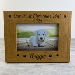 Our First Christmas With Dog Puppy Wood Photo Frame Memory