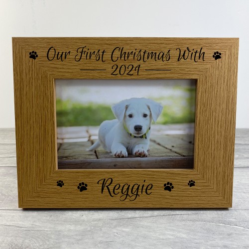 Our First Christmas With Dog Puppy Wood Photo Frame Memory