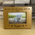 Our First Christmas With Dog Puppy Wood Photo Frame Memory