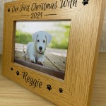 Our First Christmas With Dog Puppy Wood Photo Frame Memory