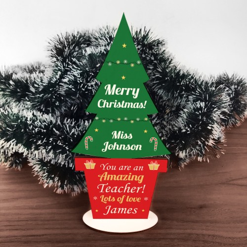 Christmas Gift For Teacher Wooden Tree Personalised Thank You