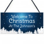 Christmas Decoration Hanging Door Sign Personalised Welcome