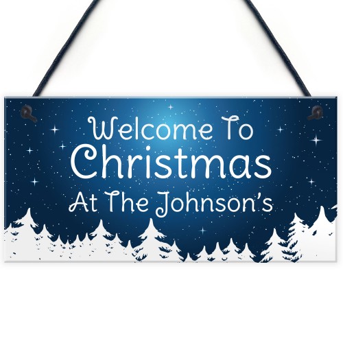 Christmas Decoration Hanging Door Sign Personalised Welcome