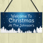 Christmas Decoration Hanging Door Sign Personalised Welcome