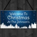 Christmas Decoration Hanging Door Sign Personalised Welcome